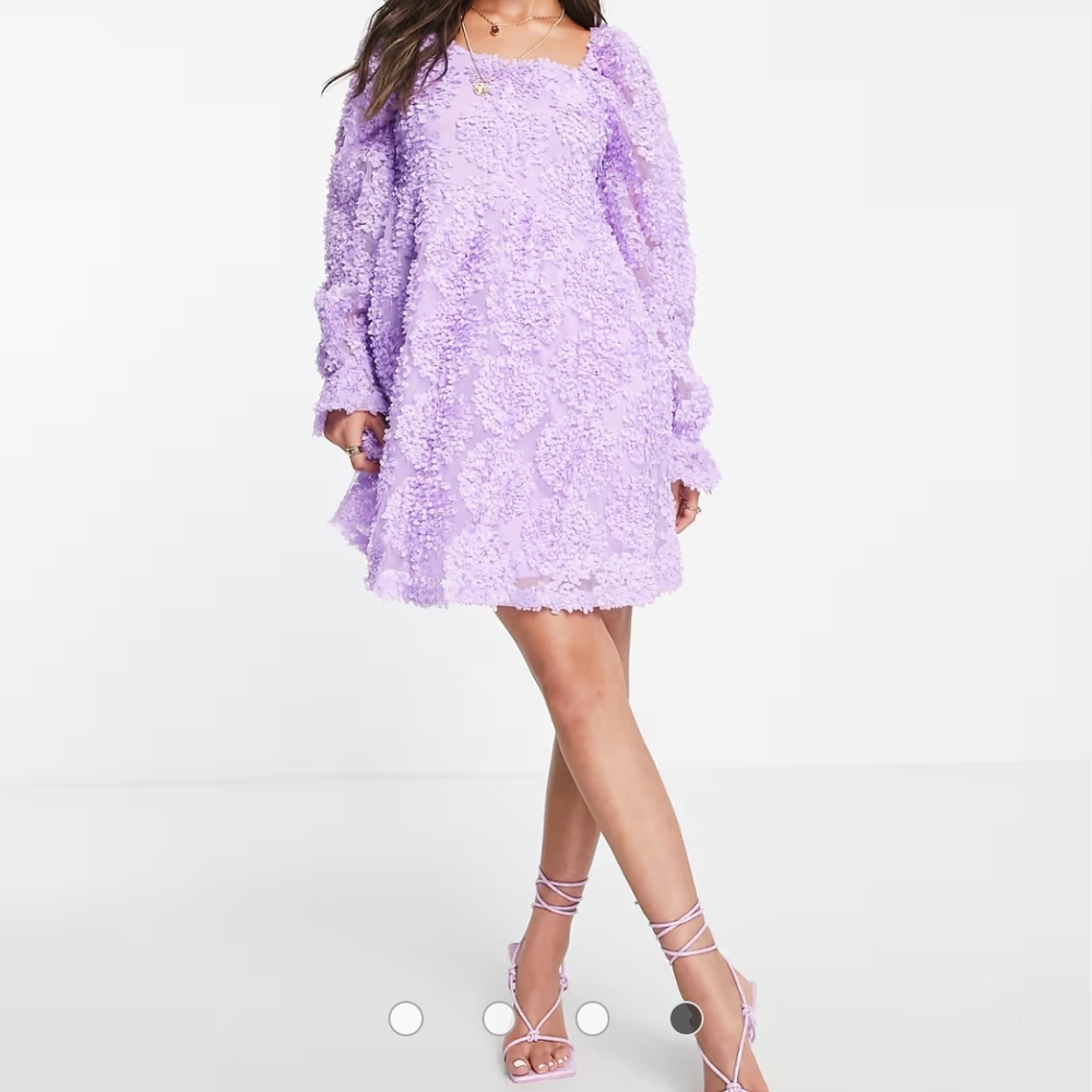 PIECES 3D Embroidery Smocked Dress. Fully Lined. Long Bishop Sleeves. S… - Picture 1 of 4